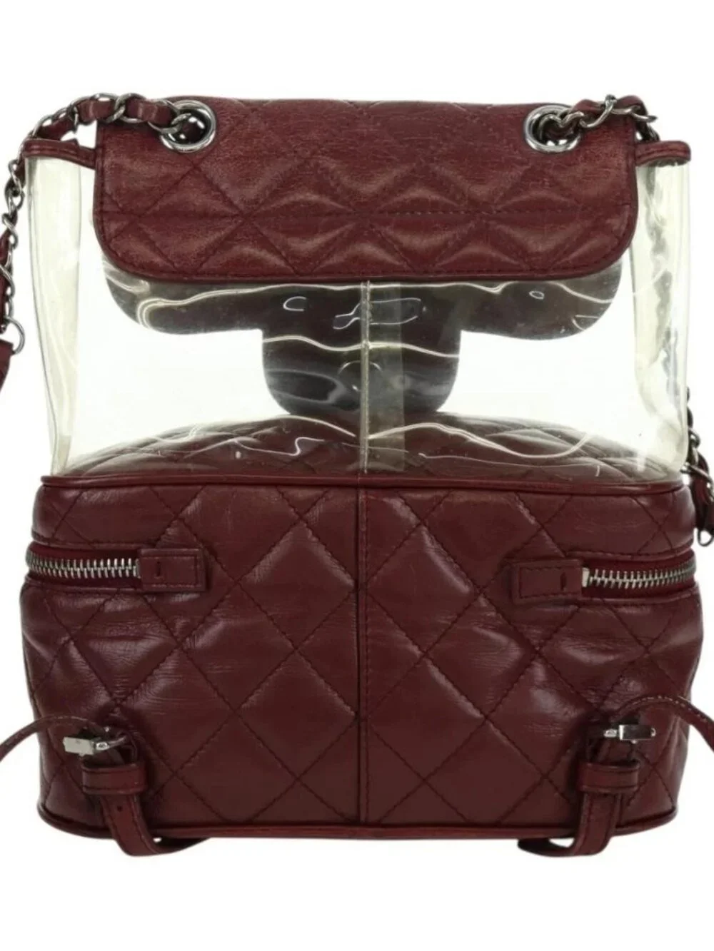 CHANEL Matelasse Chain Backpack Leather Bordeaux Silver CC Auth 172627A